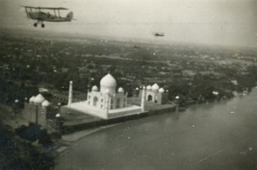 Tiger Moth training aircraft over the Taj Mahal