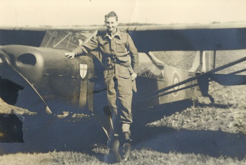 John Phillips beside his Auster Mk.5 aircraft towards the end of the war